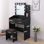 Diana Vanity Set with Shelves Cushioned Stool and Lighted Mirror- Black V264-TAB-717C-BLK-NA-1