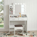 Diana Vanity Set with Shelves Cushioned Stool and Lighted Mirror- White V264-TAB-717C-WHE-NA-1