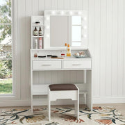 Diana Vanity Set with Shelves Cushioned Stool and Lighted Mirror- White V264-TAB-717C-WHE-NA-1