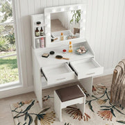 Diana Vanity Set with Shelves Cushioned Stool and Lighted Mirror- White V264-TAB-717C-WHE-NA-1