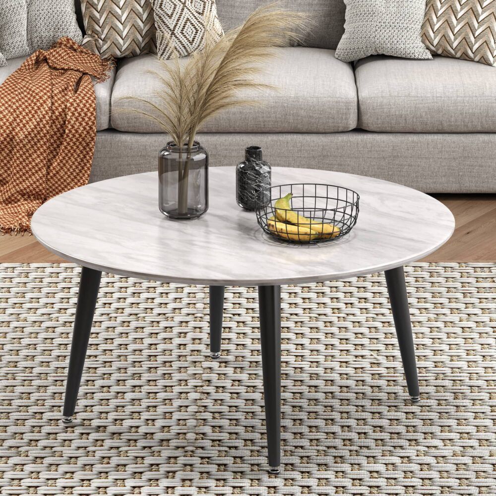 Minimalist Marble Effect Round Coffee Table V264-TAB-718C-WHE