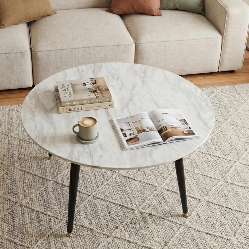 Minimalist Marble Effect Round Coffee Table V264-TAB-718C-WHE