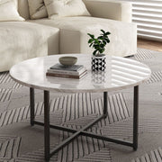 White Marble Effect Round Coffee Table with Black Legs V264-TAB-719C-WHE-BK