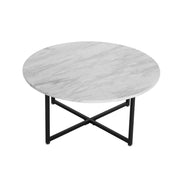 White Marble Effect Round Coffee Table with Black Legs V264-TAB-719C-WHE-BK