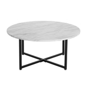 White Marble Effect Round Coffee Table with Black Legs V264-TAB-719C-WHE-BK