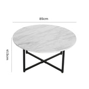 White Marble Effect Round Coffee Table with Black Legs V264-TAB-719C-WHE-BK