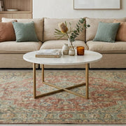White Marble Effect Round Coffee Table with Gold Legs V264-TAB-719C-WHE-GD