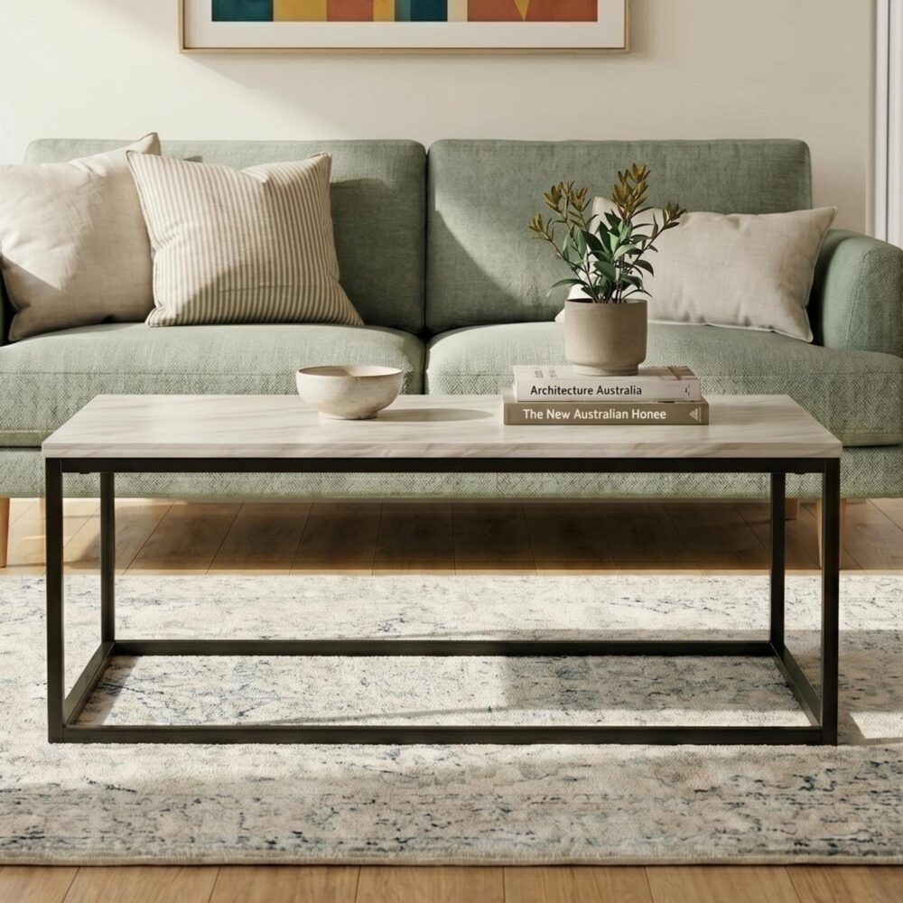Industrial Style Marble Effect Rectangular Coffee Table V264-TAB-720C-WHE