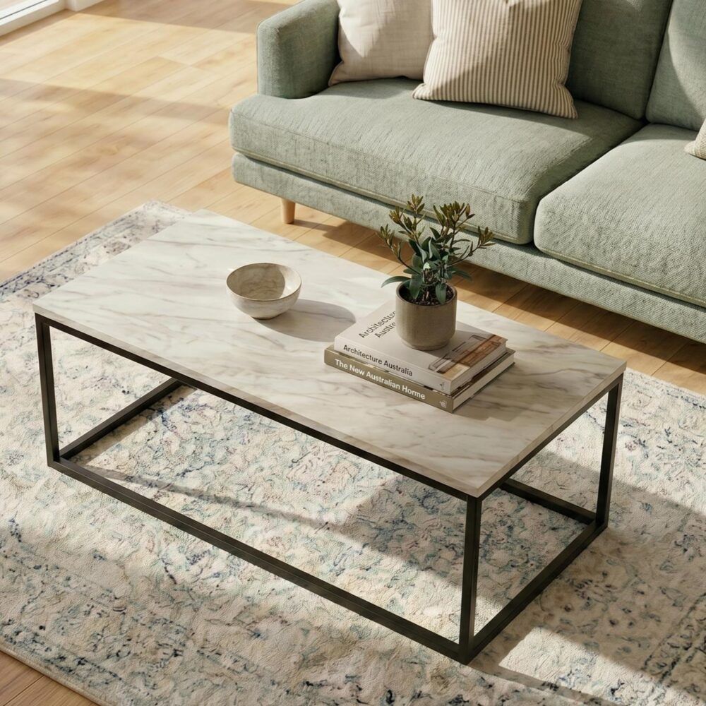 Industrial Style Marble Effect Rectangular Coffee Table V264-TAB-720C-WHE