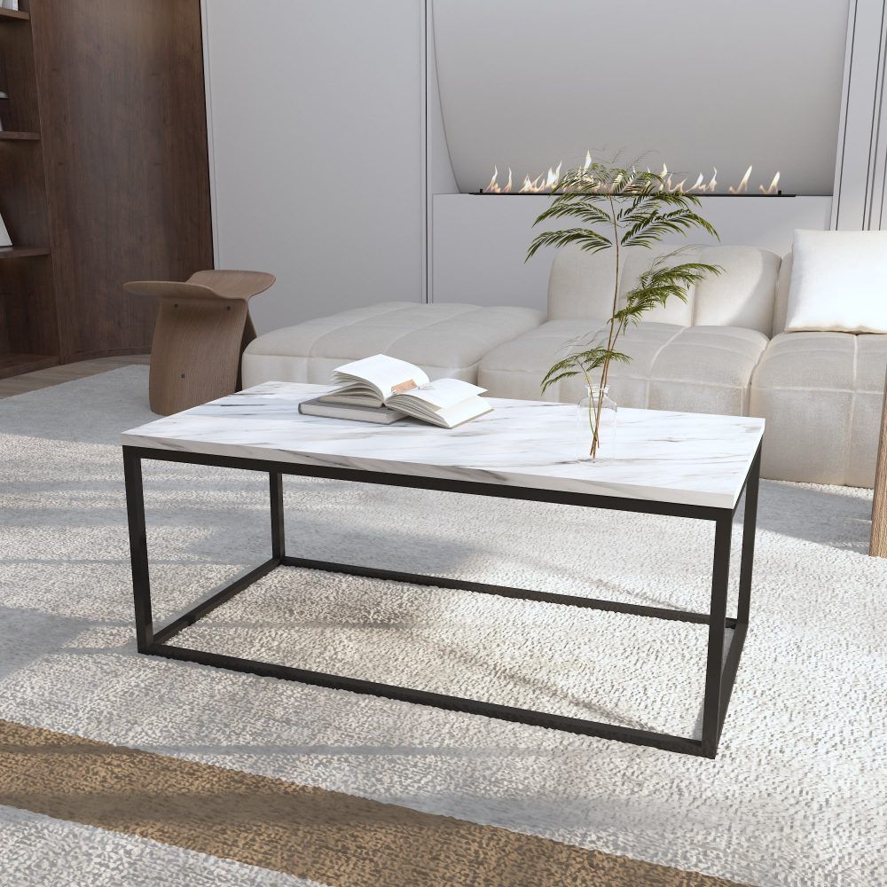Industrial Style Marble Effect Rectangular Coffee Table V264-TAB-720C-WHE