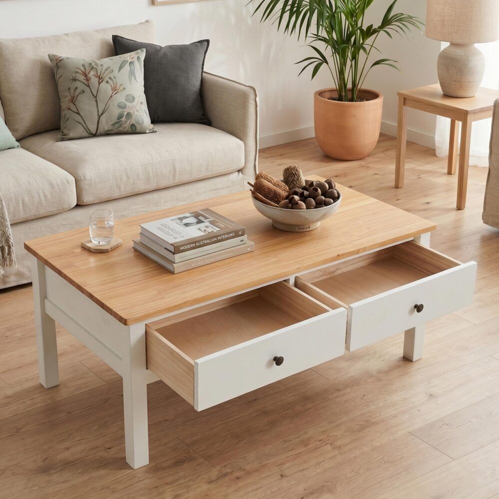 Sleek Natural Wood Rectangle Coffee Table V264-TAB-722C-WHE-NA-1
