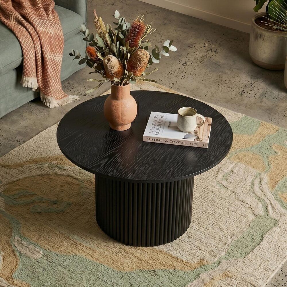 Luxe Black Ribbed Texture Wooden Coffee Table V264-TAB-723C-BLK-NA-1