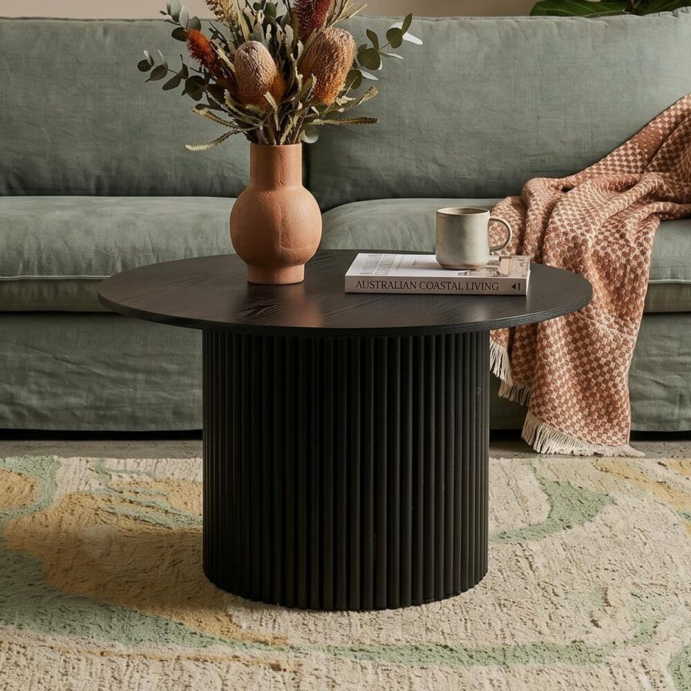 Luxe Black Ribbed Texture Wooden Coffee Table V264-TAB-723C-BLK-NA-1