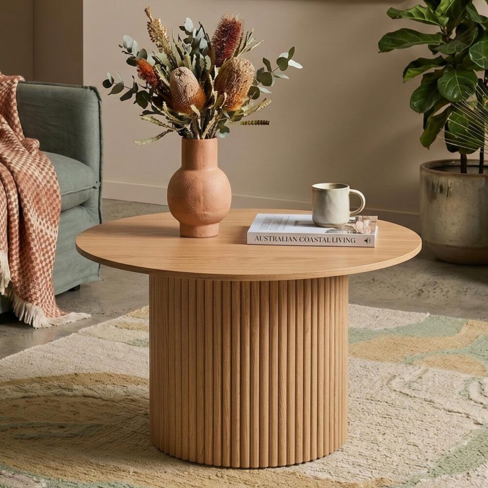 Luxe Ribbed Round Coffee Table Wooden V264-TAB-723C-NTR-NA-1