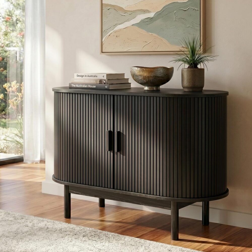 Mid-Century Black Ribbed Sideboard Cabinet V264-TAB-725C-BLK-NA-1