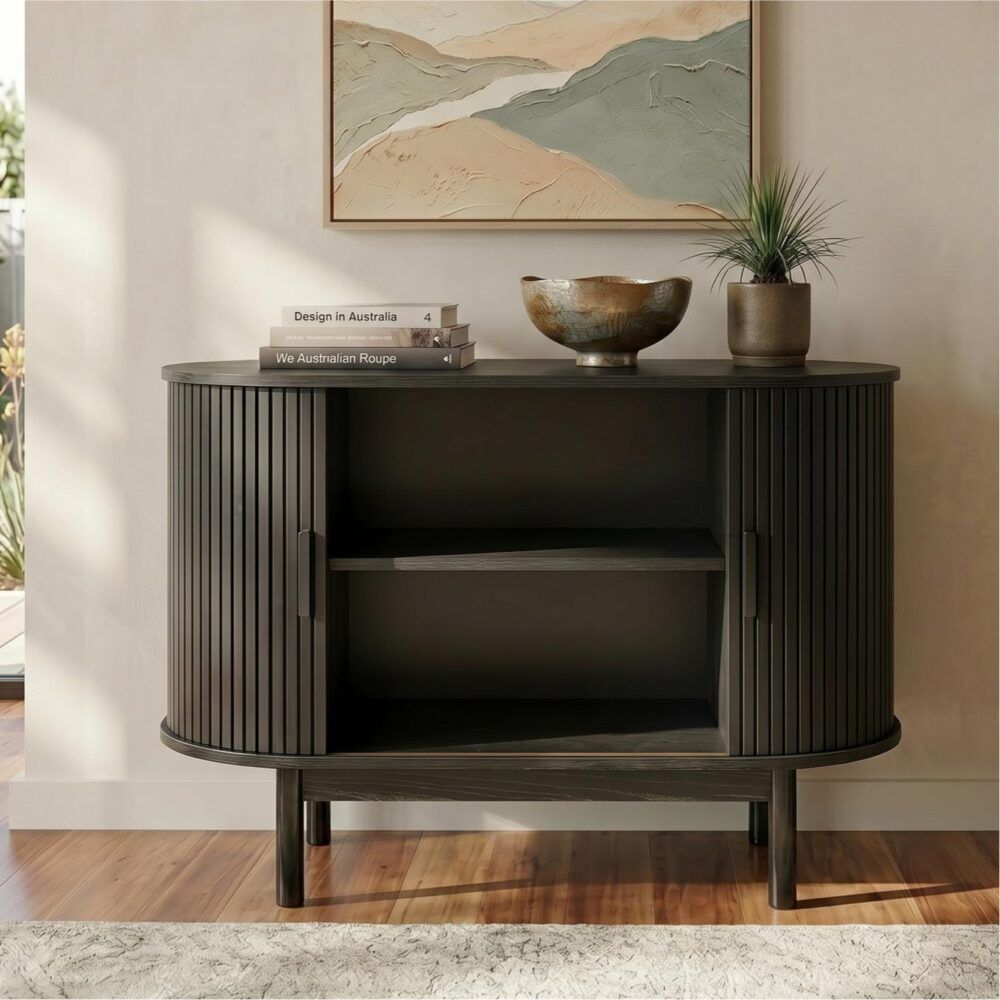 Mid-Century Black Ribbed Sideboard Cabinet V264-TAB-725C-BLK-NA-1