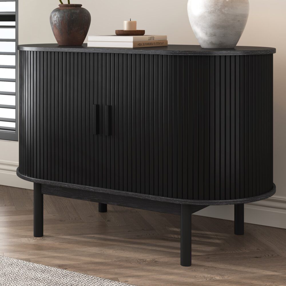 Mid-Century Black Ribbed Sideboard Cabinet V264-TAB-725C-BLK-NA-1