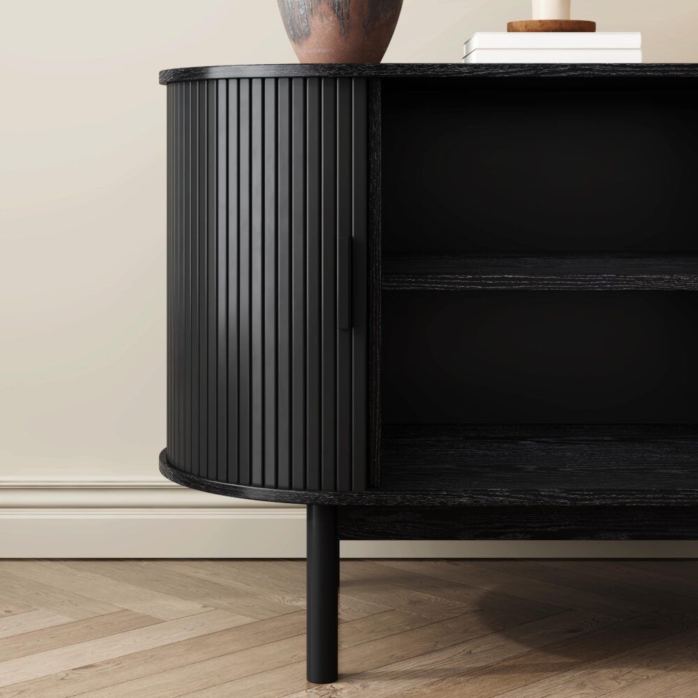 Mid-Century Black Ribbed Sideboard Cabinet V264-TAB-725C-BLK-NA-1