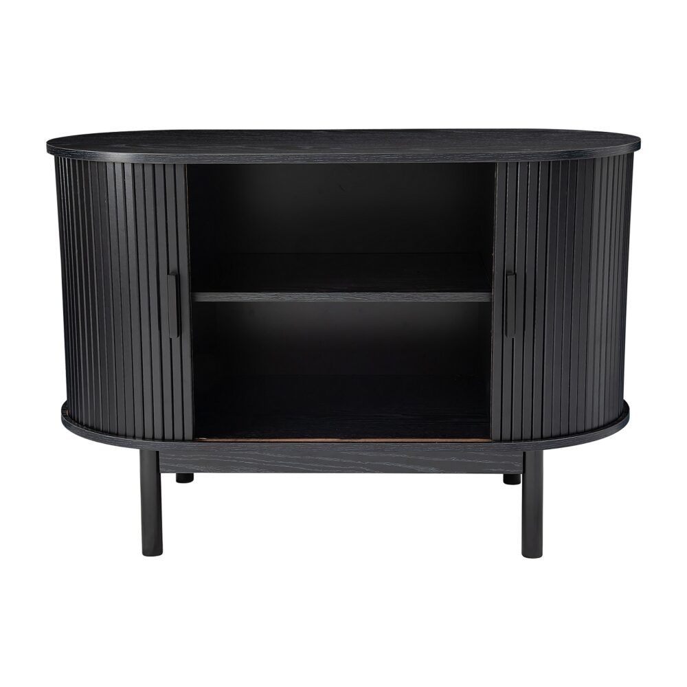 Mid-Century Black Ribbed Sideboard Cabinet V264-TAB-725C-BLK-NA-1