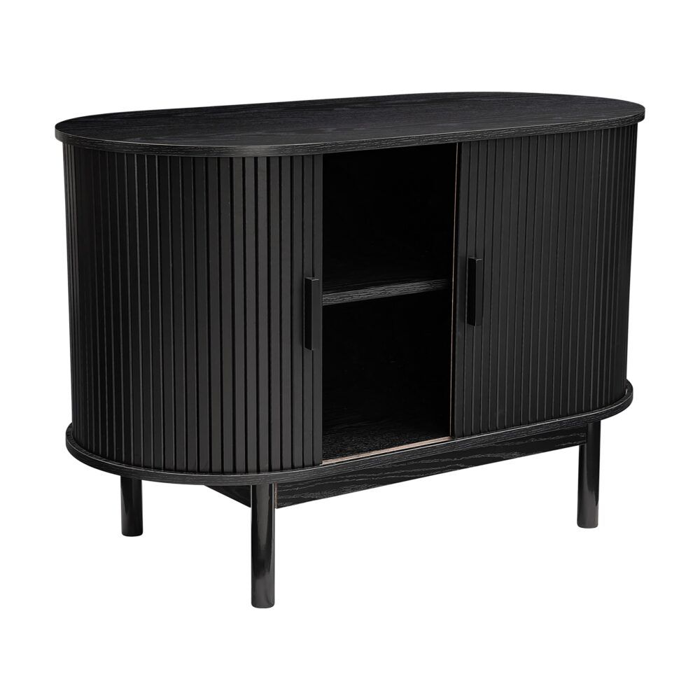 Mid-Century Black Ribbed Sideboard Cabinet V264-TAB-725C-BLK-NA-1