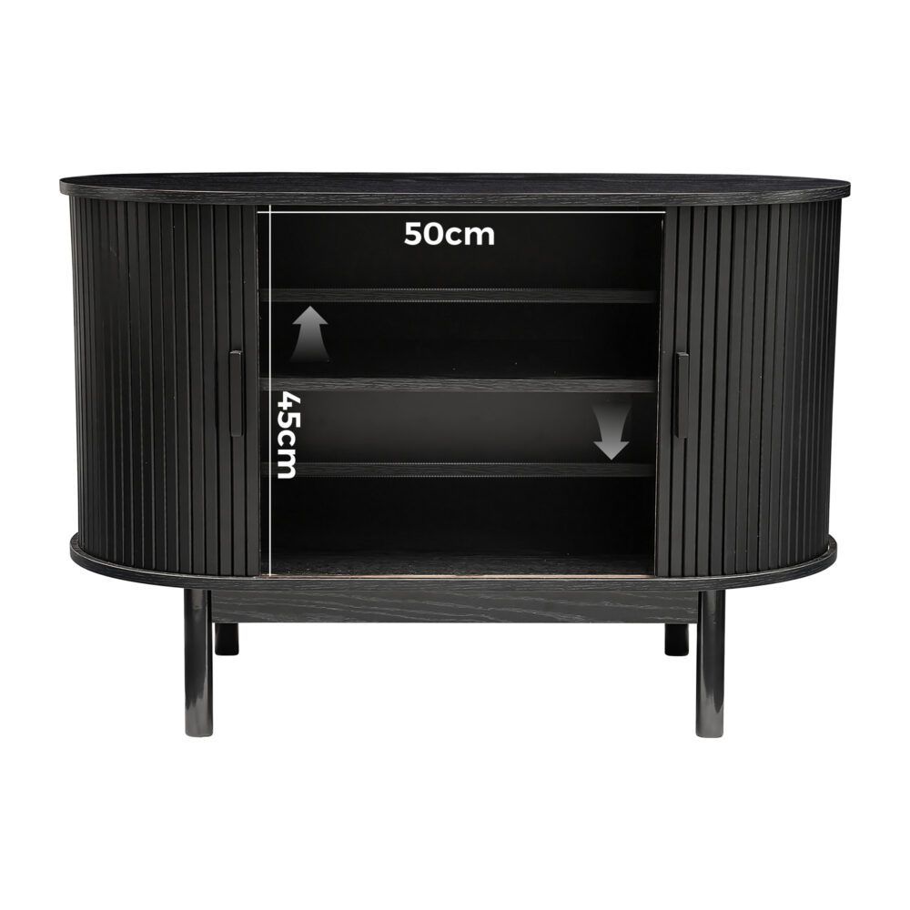 Mid-Century Black Ribbed Sideboard Cabinet V264-TAB-725C-BLK-NA-1