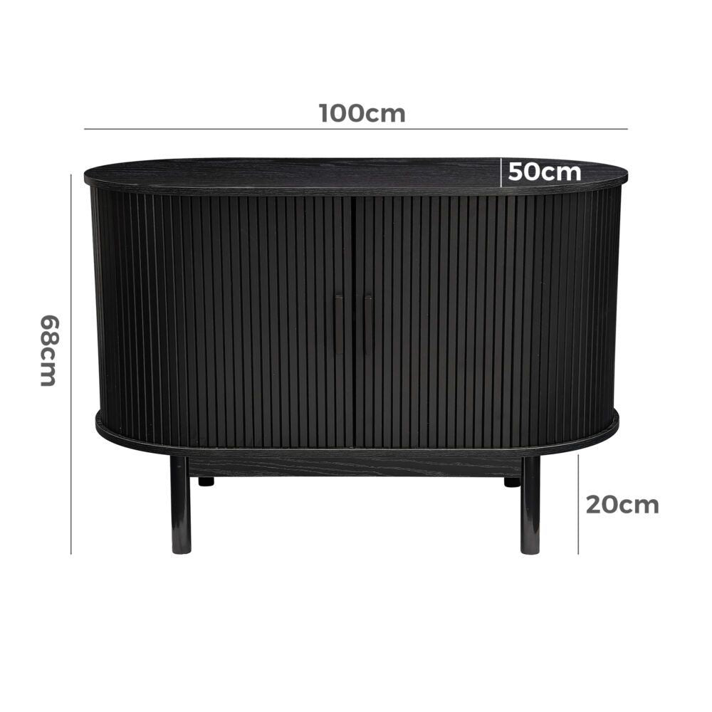 Mid-Century Black Ribbed Sideboard Cabinet V264-TAB-725C-BLK-NA-1