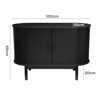 Mid-Century Black Ribbed Sideboard Cabinet V264-TAB-725C-BLK-NA-1