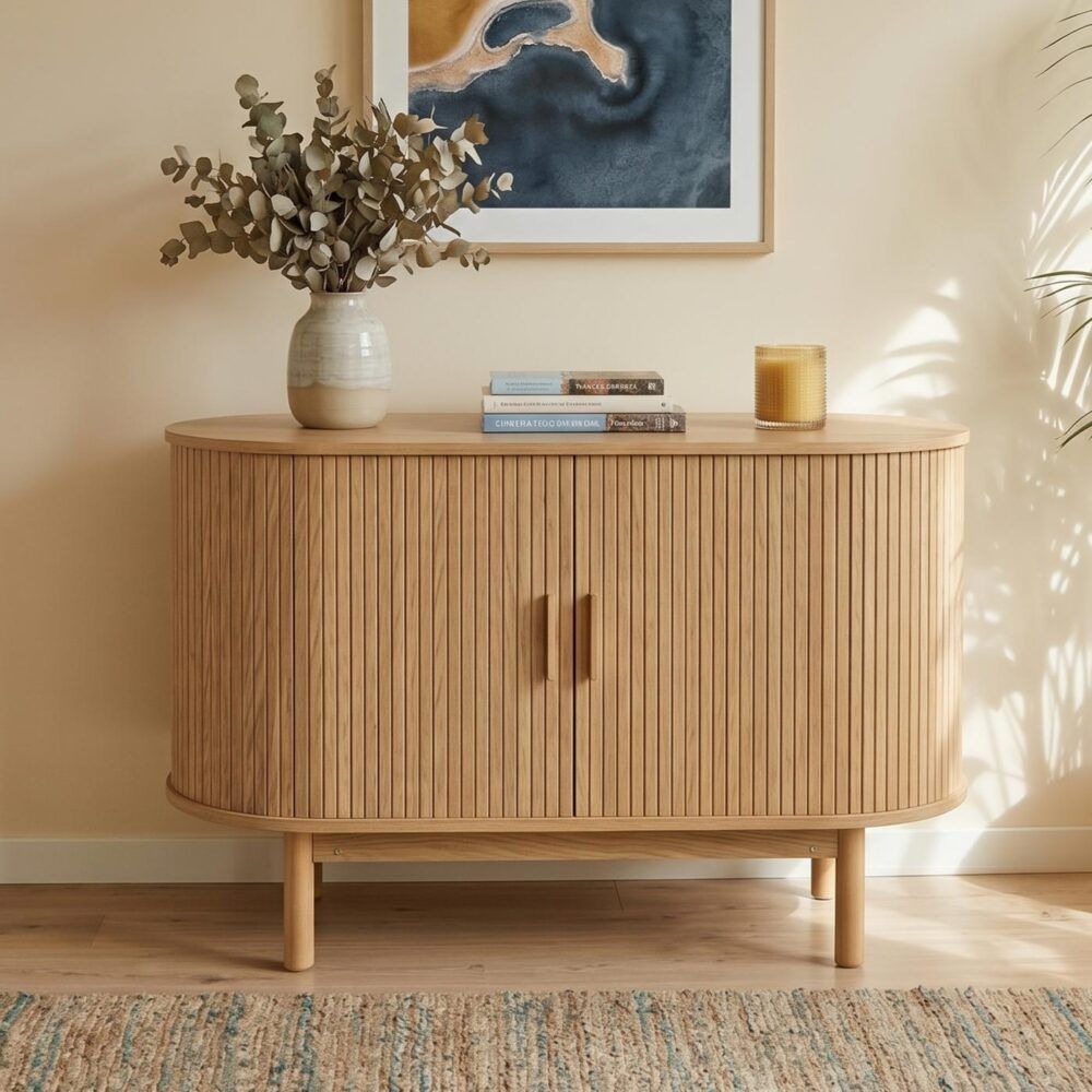 Natural Wood Ribbed Sideboard Cabinet V264-TAB-725C-NTR-NA-1