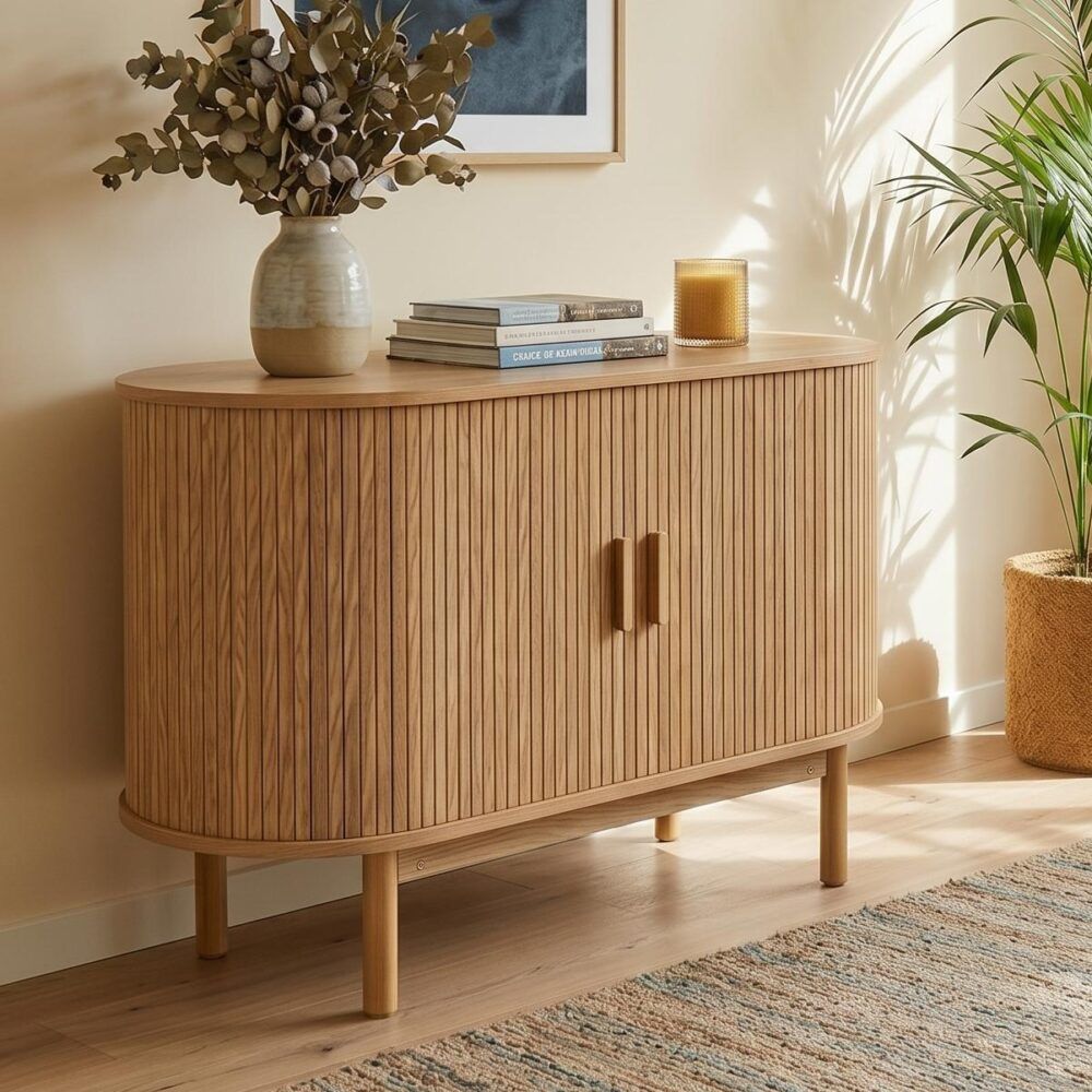 Natural Wood Ribbed Sideboard Cabinet V264-TAB-725C-NTR-NA-1