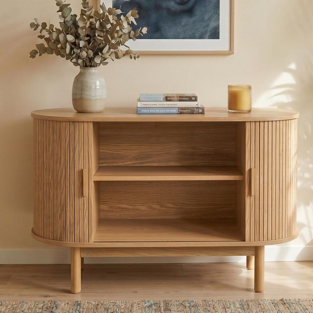 Natural Wood Ribbed Sideboard Cabinet V264-TAB-725C-NTR-NA-1