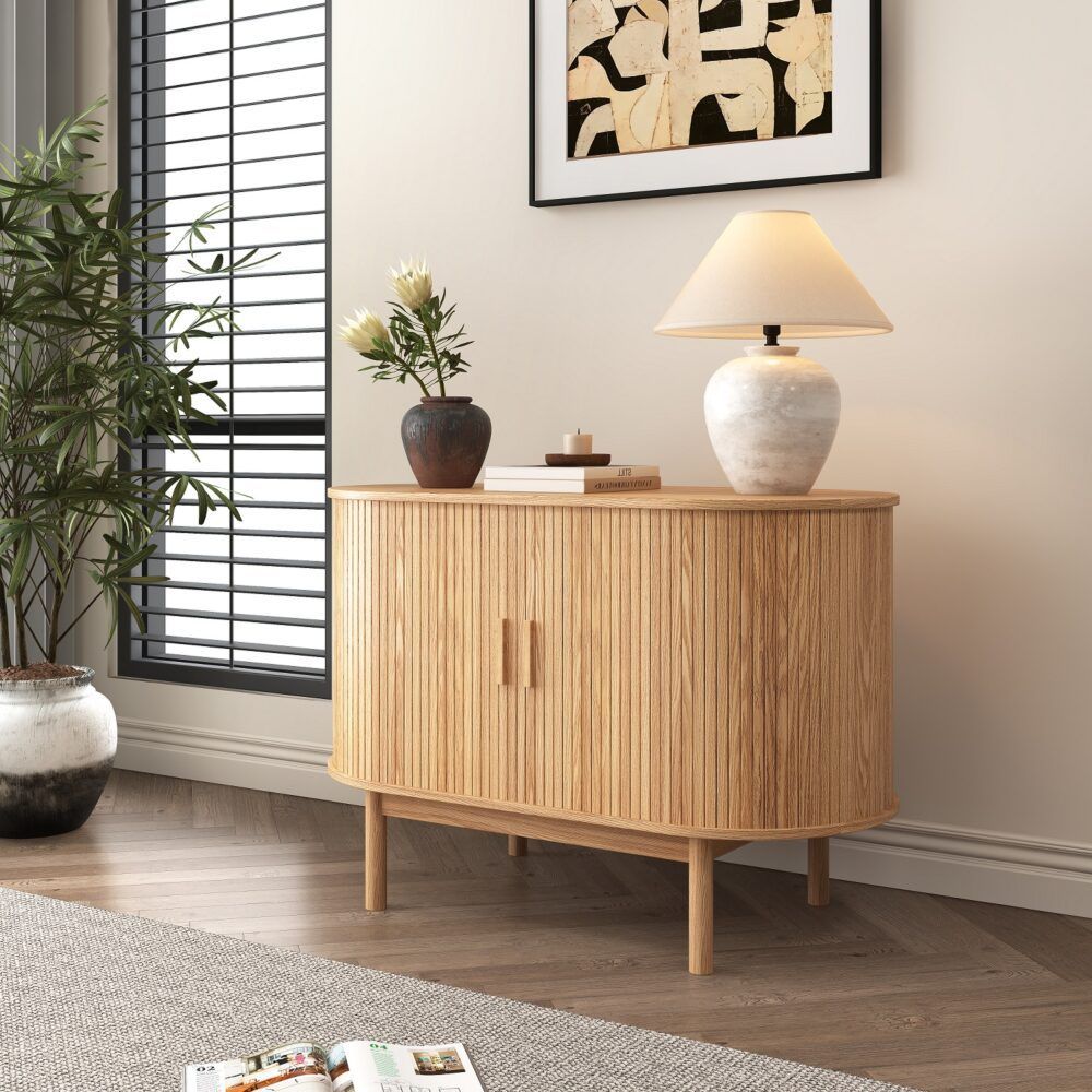 Natural Wood Ribbed Sideboard Cabinet V264-TAB-725C-NTR-NA-1