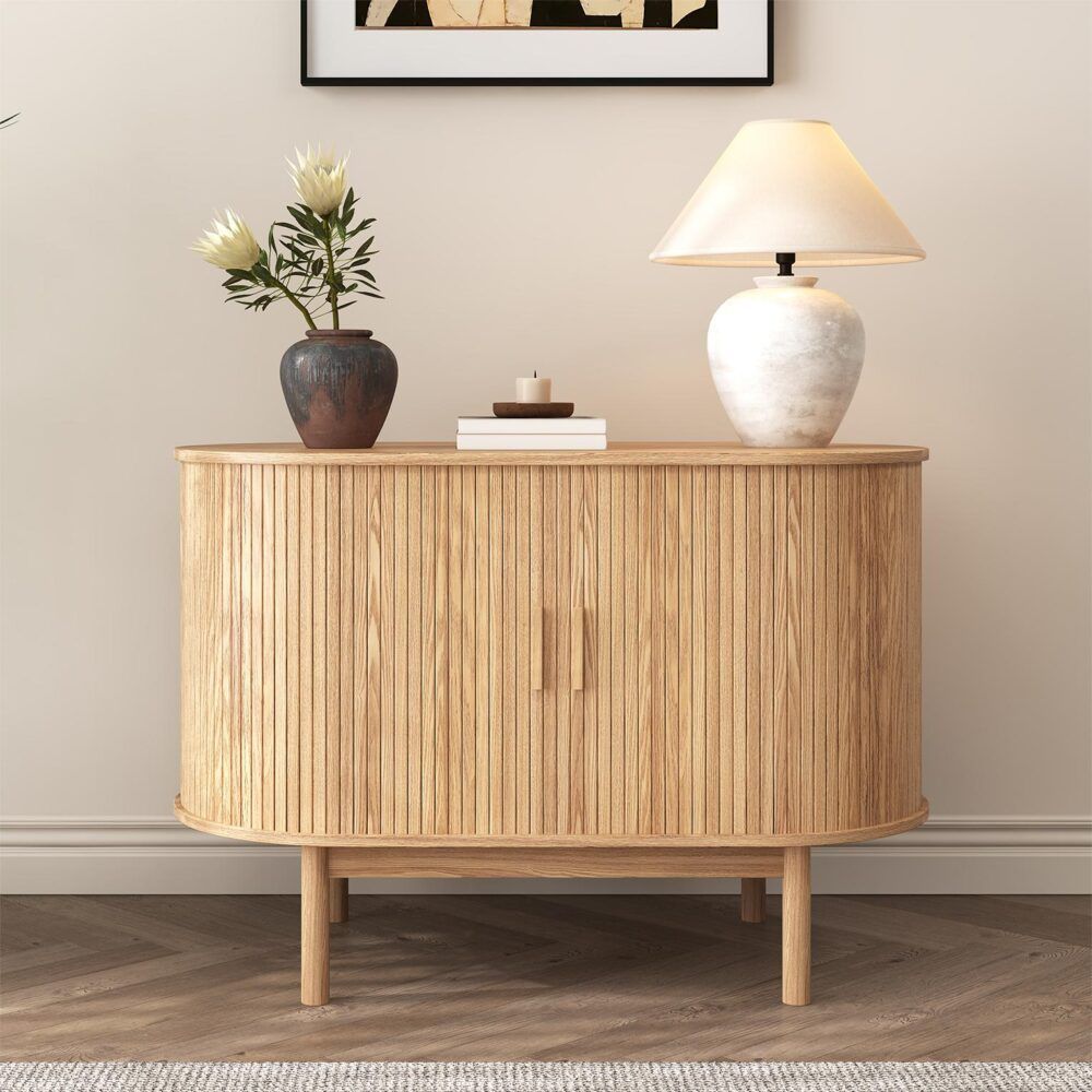 Natural Wood Ribbed Sideboard Cabinet V264-TAB-725C-NTR-NA-1