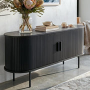 Ribbed Black Sideboard with Sliding Doors V264-TAB-726C-BLK-NA-1