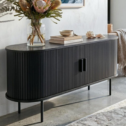 Ribbed Black Sideboard with Sliding Doors V264-TAB-726C-BLK-NA-1