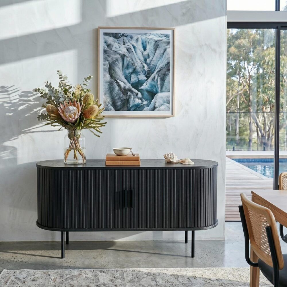Ribbed Black Sideboard with Sliding Doors V264-TAB-726C-BLK-NA-1