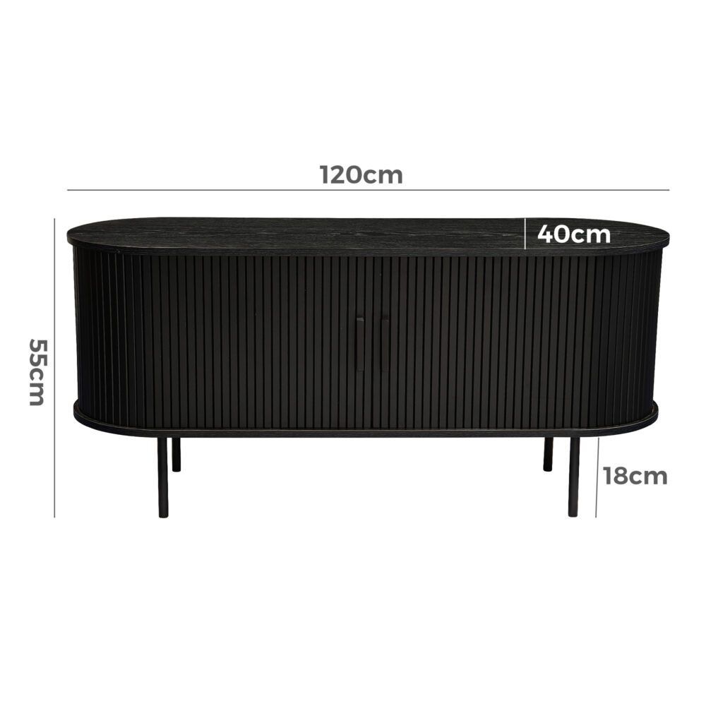 Ribbed Black Sideboard with Sliding Doors V264-TAB-726C-BLK-NA-1