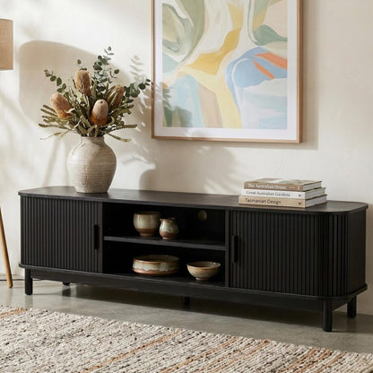 160cm Ribbed Black Entertainment Unit V264-TAB-727C-BLK