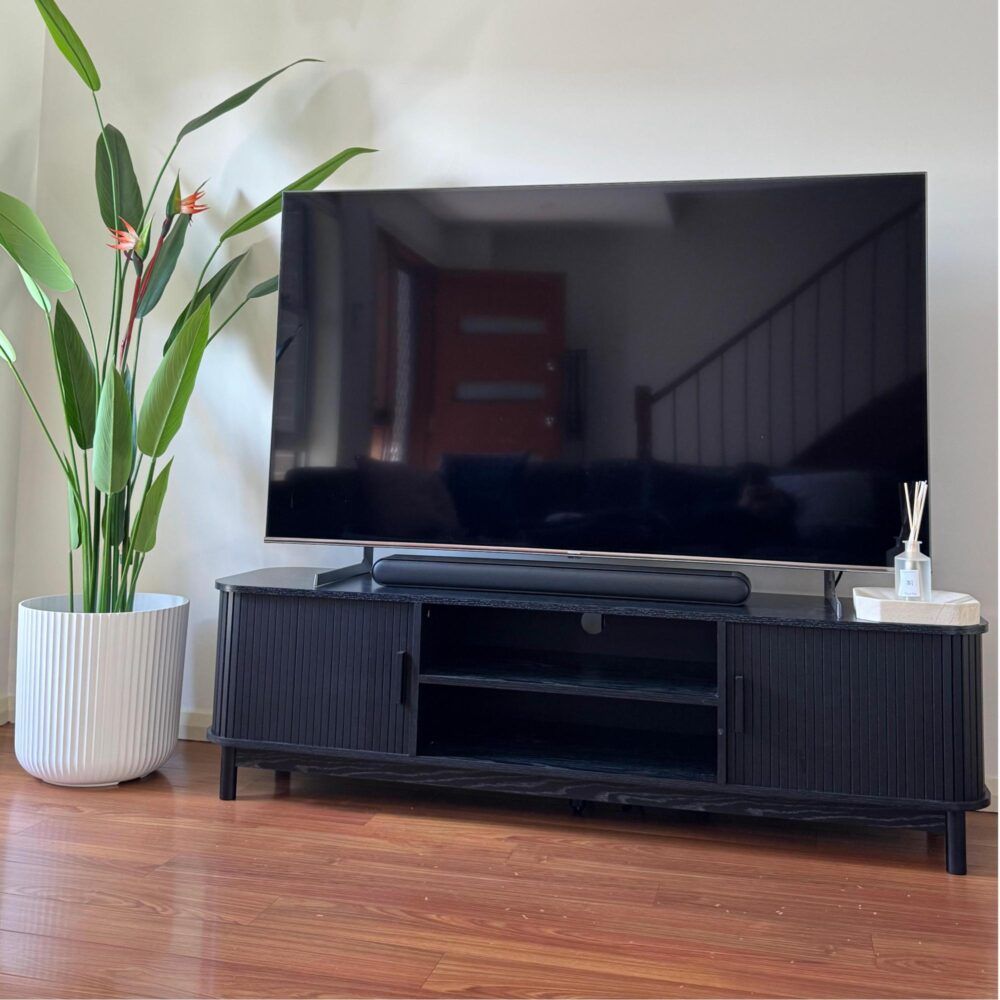160cm Ribbed Black Entertainment Unit V264-TAB-727C-BLK