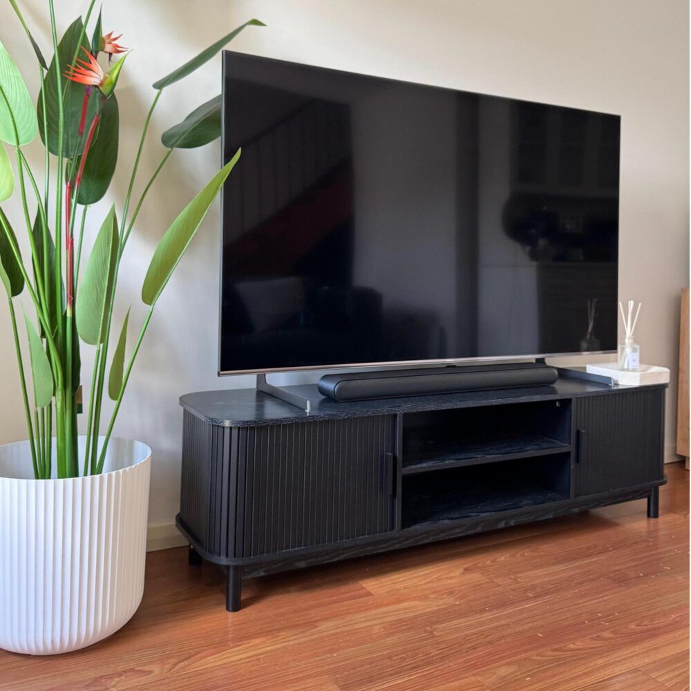 160cm Ribbed Black Entertainment Unit V264-TAB-727C-BLK