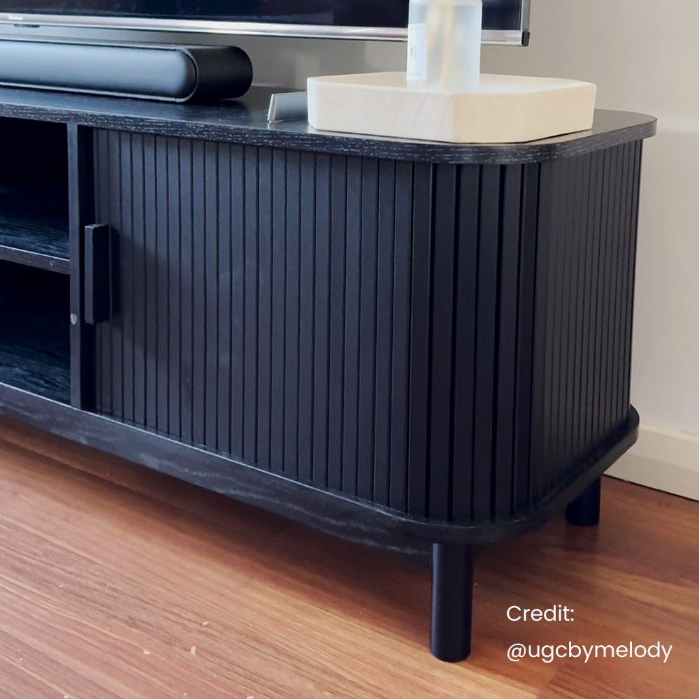160cm Ribbed Black Entertainment Unit V264-TAB-727C-BLK