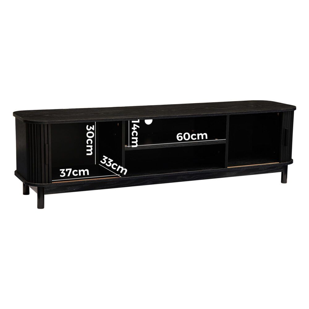 160cm Ribbed Black Entertainment Unit V264-TAB-727C-BLK