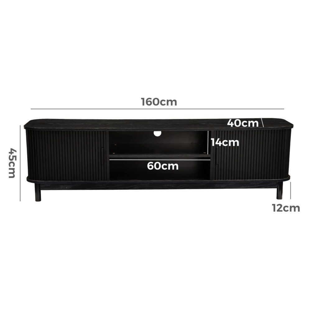 160cm Ribbed Black Entertainment Unit V264-TAB-727C-BLK