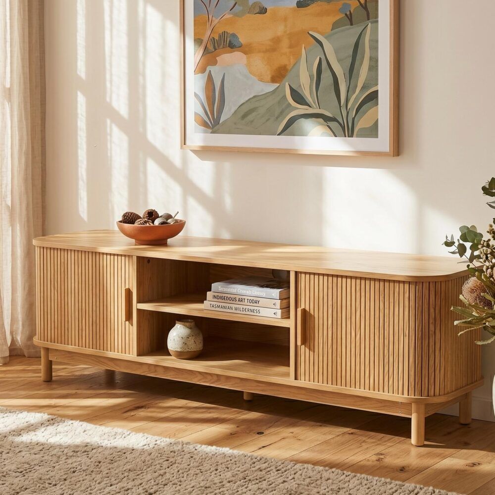 160cm Ribbed Natural Entertainment Unit V264-TAB-727C-NTR