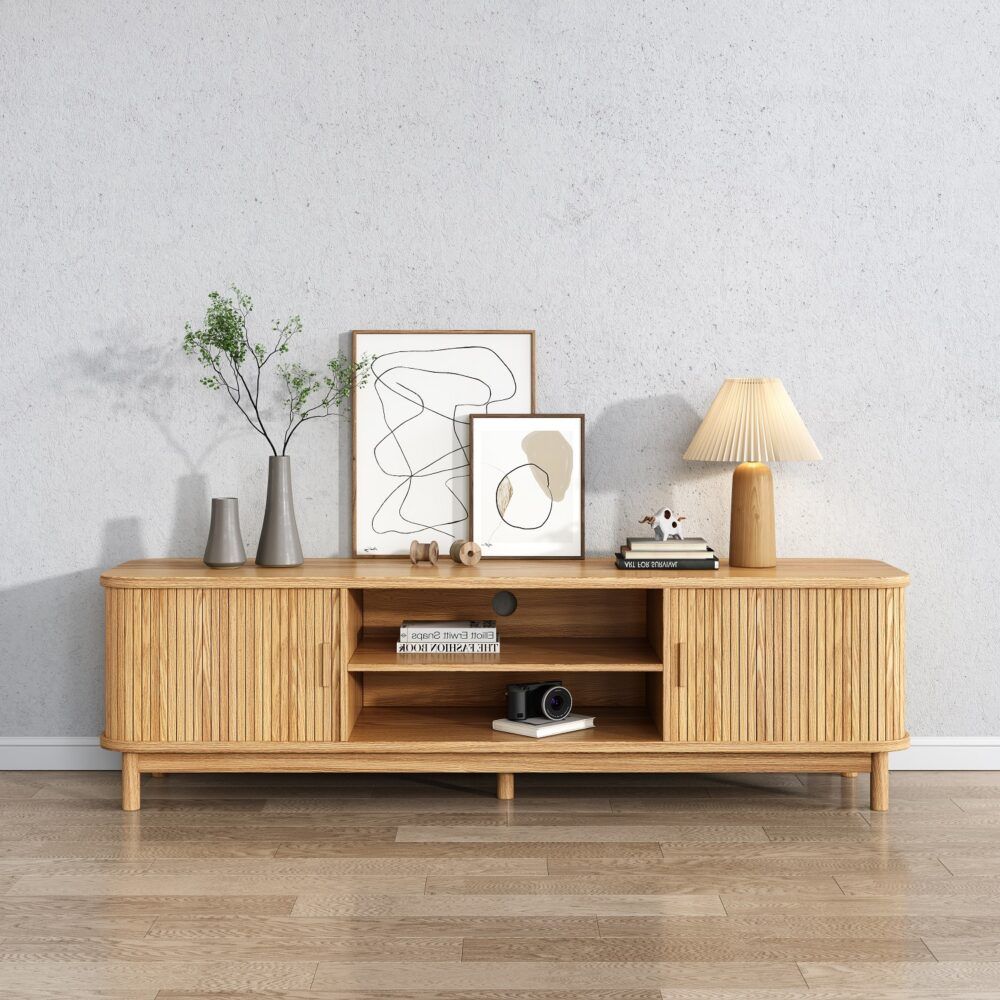 160cm Ribbed Natural Entertainment Unit V264-TAB-727C-NTR