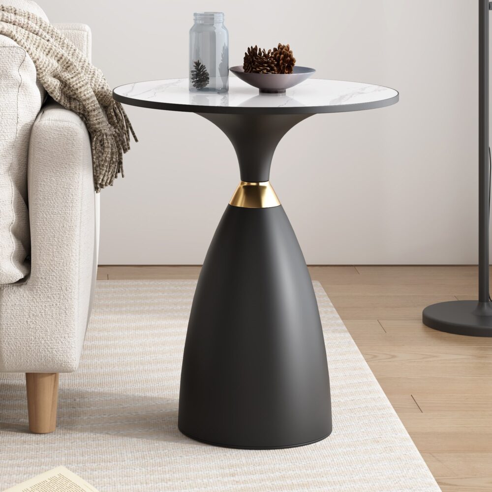 Midnight Elegance Drum Side Table V264-TAB-729S-WHE-BK-1