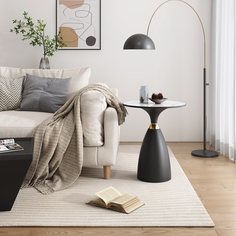 Midnight Elegance Drum Side Table V264-TAB-729S-WHE-BK-1