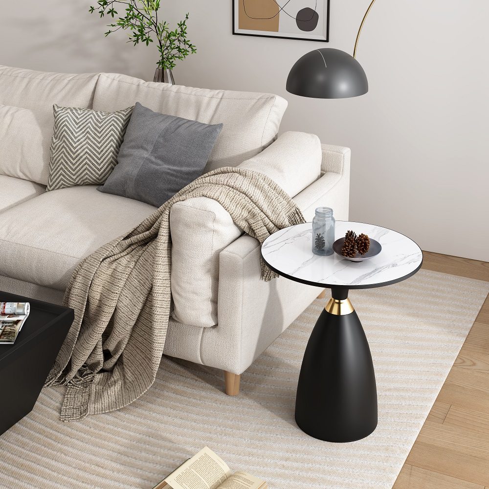 Midnight Elegance Drum Side Table V264-TAB-729S-WHE-BK-1
