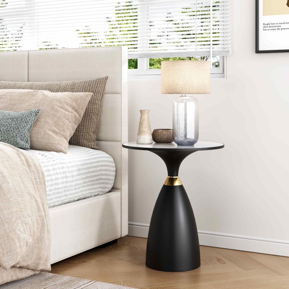 Midnight Elegance Drum Side Table V264-TAB-729S-WHE-BK-1