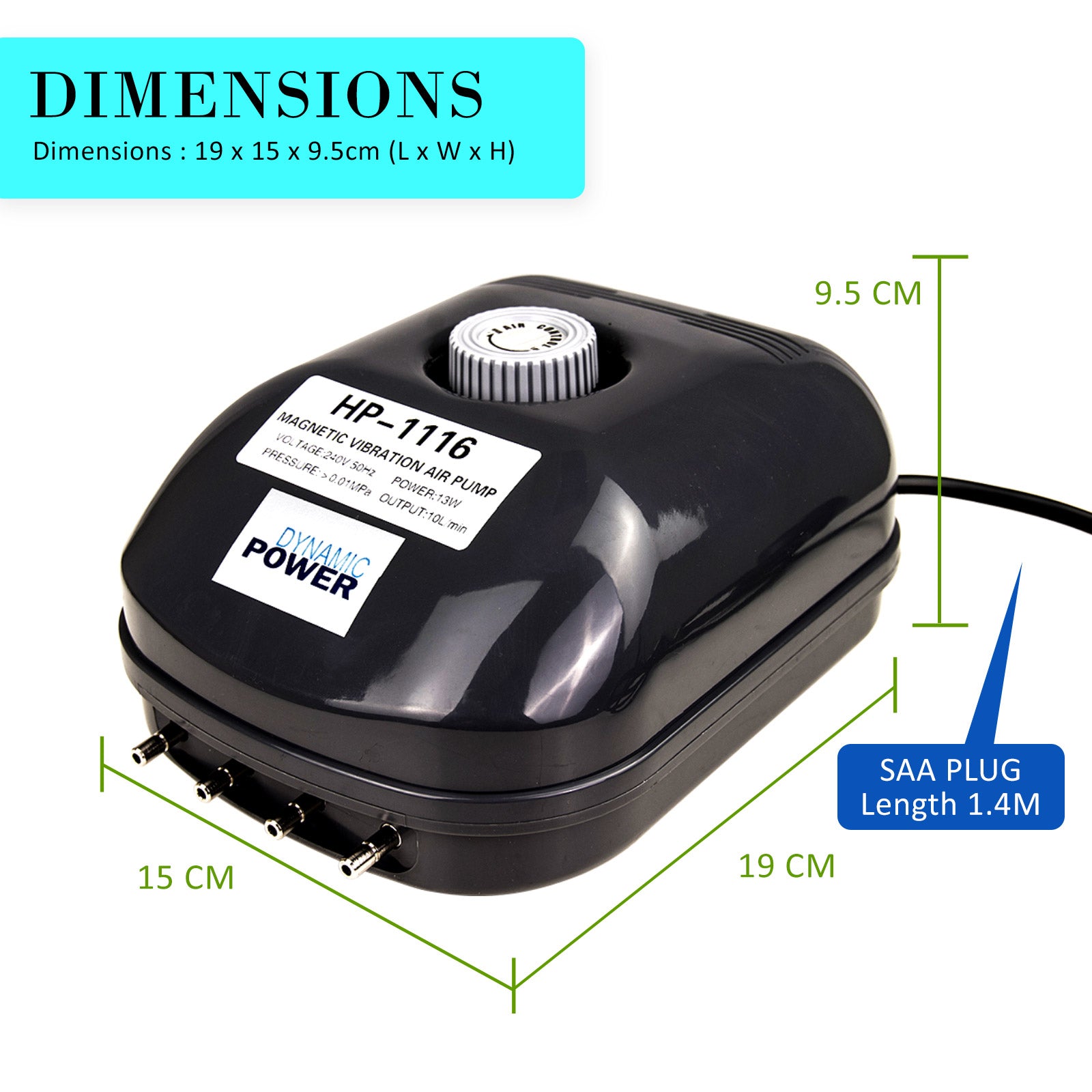 Aquarium Air Pump Oxygen Hydroponic 4 Outlet 360L/H 13W V274-AQ-AP13