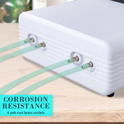 Aquarium Air Pump Oxygen Hydroponic 4 Outlet 670L/H 8W WHITE V274-AQ-CT404
